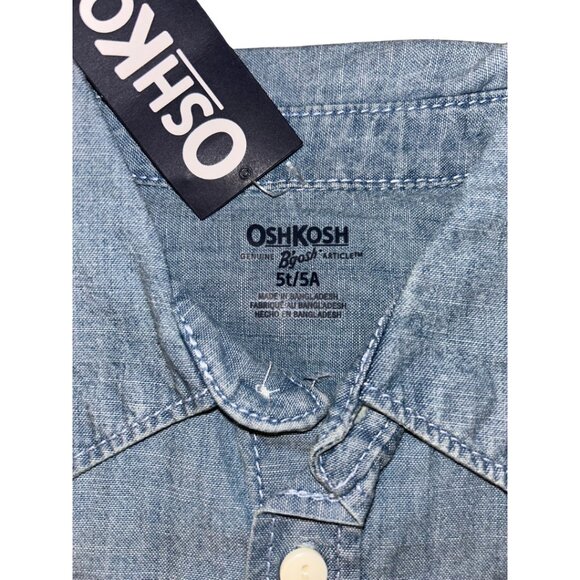 🍁3/$10 OshKosh B’gosh Boys 5T Light Blue Chambray Button Down Shirt Short Sleeve - Picture 4 of 10